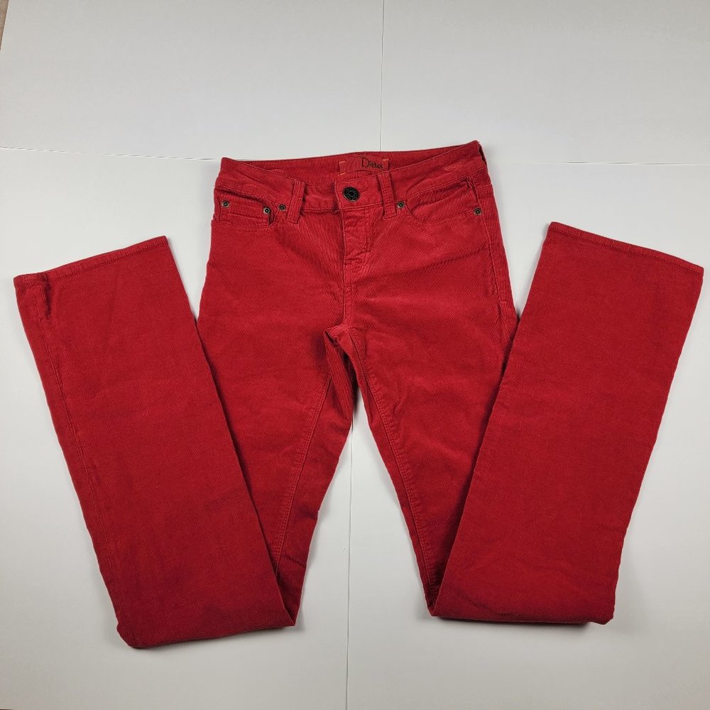 DITTOS RED CORDUROY JEANS SLIM BOOT CUT MID RISE SZ 24 RETRO 70s 5 POCKET GROOVY